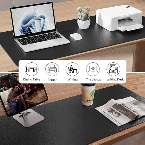 Aothia Non-Slip Waterproof PU Leather Desk Pad Protector for Mouse, Writing Desk, Office, Home, Laptop Blotter, 23.6" x 13.7", Black thumbnail 5