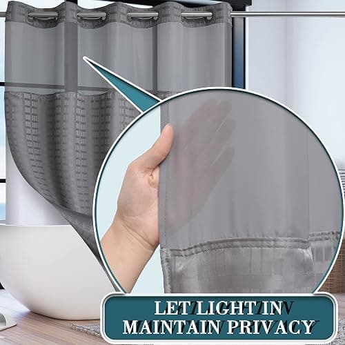 Conbo Mio Hotel Style Fabric Shower Curtain with Snap in Liner for Bathroom Machine Washable Waterproof Repellent (Check-Grey,71" W x 74" H) thumbnail 3