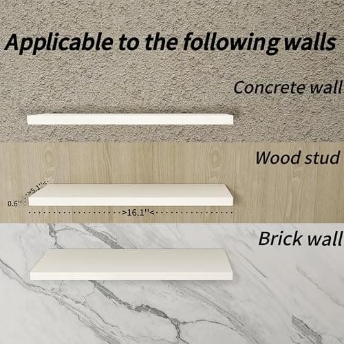 ECHTTHCE White Floating Shelves, Wall Shelves for Bathroom/Living Room/Bedroom/Kitchen Decor, White Shelves with Invisible Brackets Set of 3. thumbnail 3