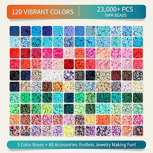 23000+ Clay Beads Bracelet Making Kit for Girls-120 Colors 6 boxes, Polymer Heishi Beads for Jewelry Making Kit, Charms for Bracelets,Bead Board Arts and Crafts Gifts for kids Fun Crafts for adults thumbnail 5