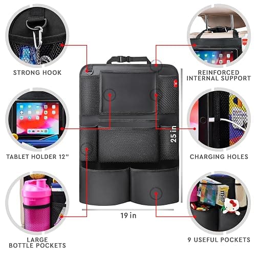 Helteko Backseat Car Organizer, Kick Mats Back Seat Protector with Touch Screen Tablet Holder, Back Seat Organizer for Kids, Travel Accessories with 9 Storage Pockets 2 Pack, Black thumbnail 6