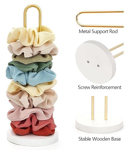 Mkono Scrunchies Holder Stand Hair Accessories Organizer Gold White Metal Scrunchies Tower Hold 25 - 35 Scrunchies Modern Vertical Hair Tie Organizer for Girls, White thumbnail 6