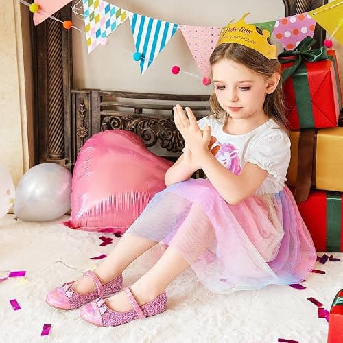 Furdeour Girls Dress Shoes Mary Jane Flower Wedding Party Bridesmaids Shoes Glitter Princess Ballet Flats for Kid Toddler thumbnail 9