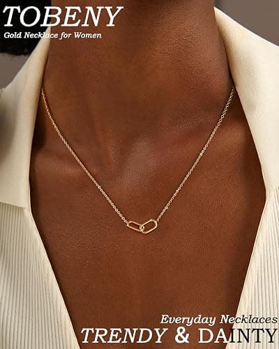 TOBENY Gold Necklace for Women Trendy 14K Gold Plated Dainty Bow Heart Cross Pendant Necklaces Cute Simple Pearl Diamond Paperclip Butterfly Italian Horn Choker Necklaces for Women Gift Jewelry thumbnail 2