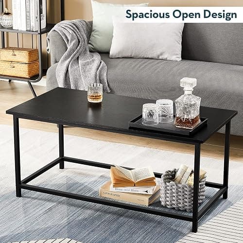 SAYGOER Black Coffee Table Simple Modern Rectangular Center Table Open Space Minimalist for Living Room Home Office Industrial Cocktail Tables, Easy Assembly, 39.37 x 19.69 x 17.72 - Black Large - 39.3"D x 19.7"W thumbnail 8