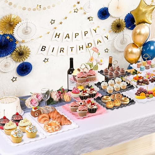 10 Pack Dessert Table Display Set, 4 Three-Tier Square Cupcake Stands and 6 Serving Trays for Cakes, Cupcakes, Pastries and Snacks, Baby Shower Decorations, Bridal Shower, Birthday, Wedding Party thumbnail 7