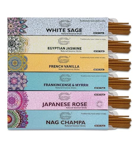 raajsee Incense Sticks 6 Pack Variety Set 15gm Each, Nag Champa- Jasmine - vanila-Japanese Rose-White Sage,100% Organic Hand Rolled- Perfect for Yoga, Meditation,Aromatherapy thumbnail 9