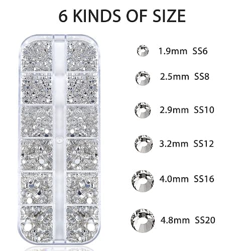 Nail Art Rhinestones Kit HUETFAT 2400pcs Nail Gems Crystal Clear Flatback Rhinestones Gems Stones, with Storage Organizer Box/Wax Pencil/Tweezers 6 Sizes (1.9-4.5 mm) for Nail Art Craft thumbnail 2