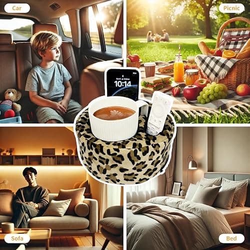Couch Cup Holder Pillow, Sofa and Bed Organizer Caddy for Drinks, Remotes, Phones (Leopard) - Leopard thumbnail 5