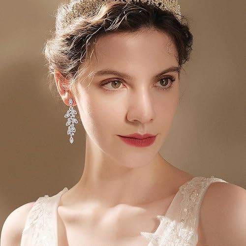 Jstyle 4 Pairs Silver Clip on Earrings for Women Elegant Rhinestone Clip on Earrings Dangle Drop for Brides Bridesmaids Non Pierced Earrings Set thumbnail 2