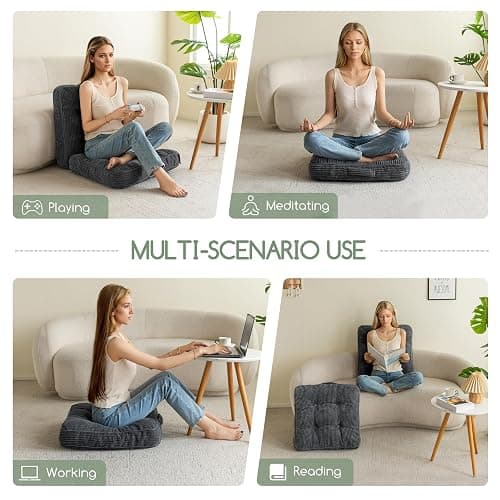 HIGOGOGO Washable Floor Pillow Cushion for Adults, Meditation Cushion Pillow, Large Square Floor Sitting, Removable Tufted Corduroy Cover, for Tatami Living Room or Yoga, 22x22 Inch, Machine Washable thumbnail 7
