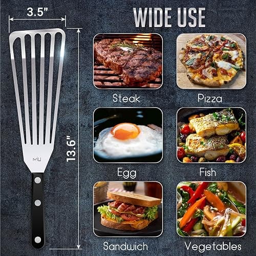 MIU Fish Spatula, Set of 2, Bundle, Size 11 and 13 inch, Stainless Steel, Flexible, Polished Metal, Plastic Handle, Slotted Turner, Corrosion Resistant, Dishwaser Safe thumbnail 2