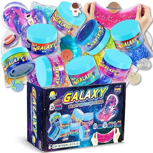 35.16 FL OZ Galaxy Glowing Slime for Kids, FunKidz 1040ML Premade Space Slime 8 Packs Toy for Girls Slime Kit with Neon, Glow, Metallic Fun Boys Craft Great Party Gifts - Image 1