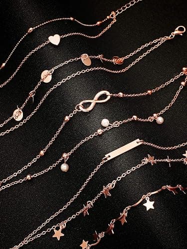 Hicarer 16 Pieces Ankle Bracelets 14K for Women Anklets Set Boho Beach Anklets Foot Chains Adjustable Foot Hand Jewelry Romantic Gift thumbnail 4