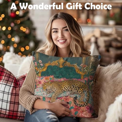 WDSFHYJK Maximalist Funky Tiger Leopard Cheetah Pillow Covers 18x18, Eclectic Home Decor, Tropical Trendy Preppy Colorful Tiger Decorative Throw Pillow Covers Pillowcases for Living Room Bedroom thumbnail 6