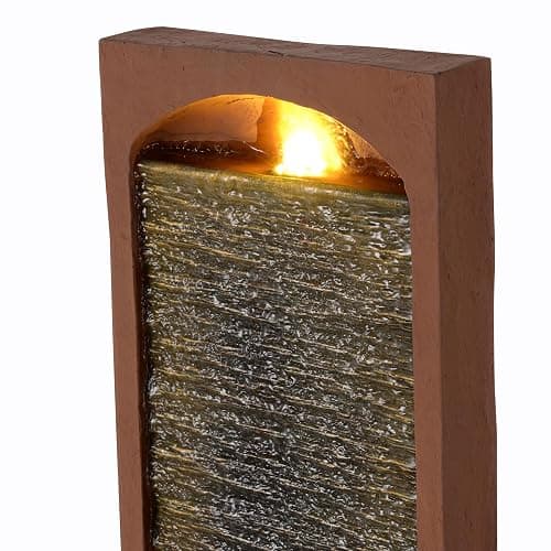 Teamson Home 38.5" Faux Slate Contemporary Outdoor LED Waterfall Fountain with Pebble Base, Red Rock thumbnail 8