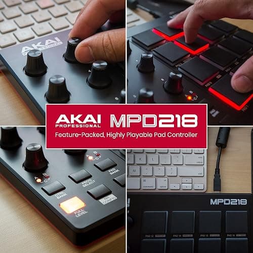 Akai Professional MPD218 - USB MIDI Controller with 16 MPC Drum Pads, 6 Assignable Knobs, Note Repeat and Full Level Buttons and Production Software thumbnail 6