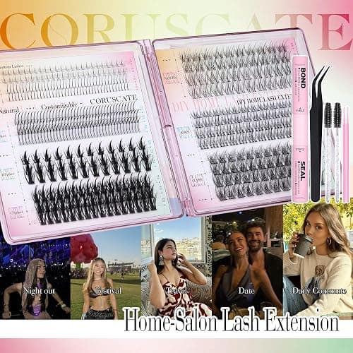 CORUSCATE Natural Lash Clusters Kit with Spikes 8 Styles Mix Lash Extension Kit DIY Individual Lashes Wispy with Bottom Lashes Cluster Eyelash Extensions Lash Clusters Glue Customizable Home-Salon Kit thumbnail 7