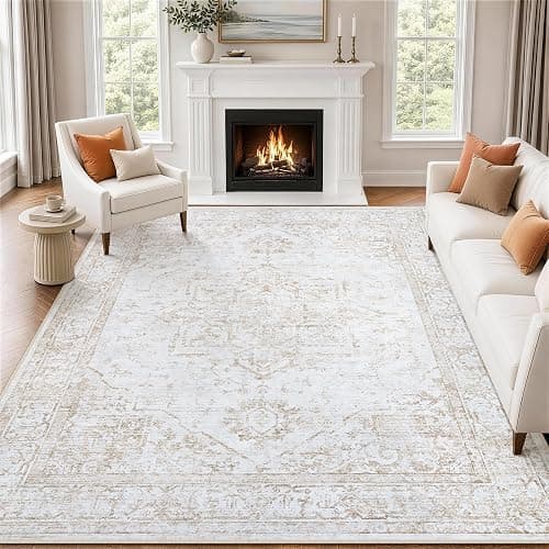 Xafir 8x10 Area Rugs for Living Room Washable Non-Slip Rug Beige | Vintage Medallion Rug，Soft Low Pile Large Rugs，Indoor Retro Carpet for Bedroom Nursery Dining Table Farmhouse Home Office thumbnail 9