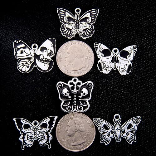 Anjulery 24Pcs Silver-Tone Skull Butterfly Enamel Charms Set, Gothic Metal Pendants for DIY Jewelry Making, Halloween Craft Supplies thumbnail 2