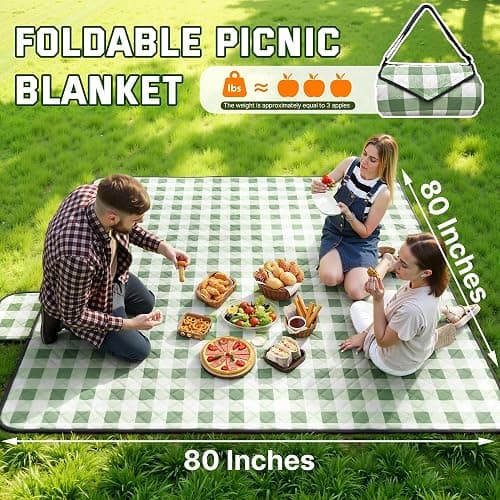 TigeJoy Extra Large Picnic Blanket Waterproof Foldable 80''x80'', Outdoor Picnic Mat Beach Blanket Sandproof for Park, Grass, Travel, Hiking, Camping Essentials, Gingham Picnic Blanket thumbnail 3