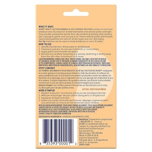 Bioré Multi Action Blemish & Oil Absorbing Acne Patches | Hydrocolloid Patch for Oily Skin, Large Patches, 6Ct thumbnail 3