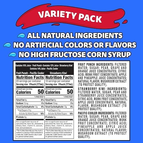Capri Sun Fruit Punch, Strawberry Kiwi and Pacific Cooler Flavored Juice Drink Blend Variety Pack, 30 ct Box, 6 fl oz Pouches thumbnail 2