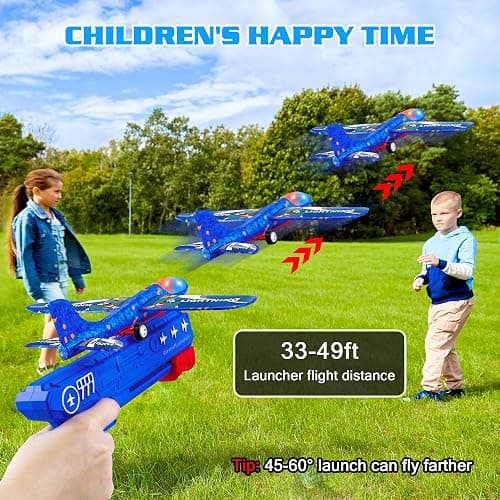 LJZJ 3 Pack Airplane Launcher Toys, 2 Flight Modes LED Foam Glider Catapult Plane, Outdoor Flying Toy for Kids, Birthday Gifts for Boy Girl 6+ Year Old, B-Day Party Supplies thumbnail 7