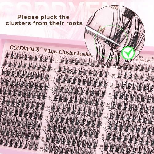 Goddvenus Lash Clusters Kit Wispy Eyelash Clusters Lashes Natural DIY Lash Extension Kit 10-16mm Cluster Eyelash Extensions Kit 300pcs C Curl Individual Lashes Cluster Eyelash (No Tweezers) thumbnail 7