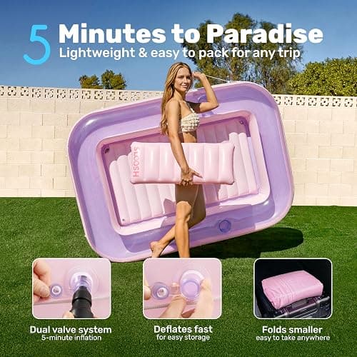 SLOOSH Inflatable Tanning Pool Lounger Float, 70" x 46" Pool Floats Adult with Pillow, 4 in 1 Suntan Tub Raft Floatie,Sunbathing Bed Lounge for Water Blow Up Ball Pit Party Gifts, L-Purple Pink thumbnail 6