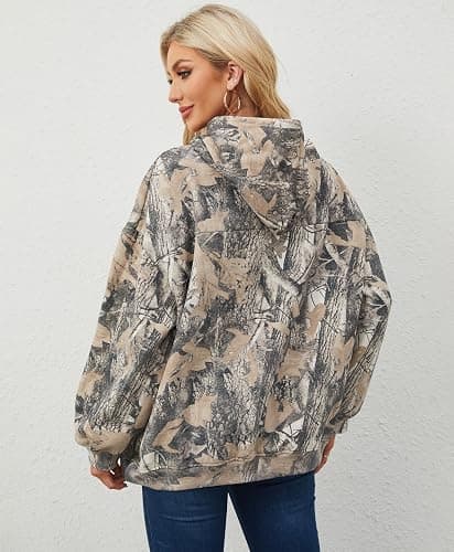 Eutten Womens Camo Hoodies Maple Leaf Print Oversized Hooded Sweatshirt Fleece Pullover Sweatshirts Long Sleeve with Pocket thumbnail 3