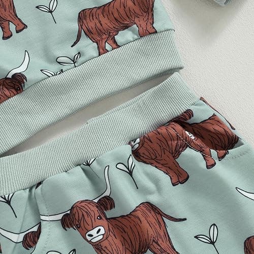 KtwHarnu Western Baby Boy Girl Outfit Cow Print Long Sleeve Crewneck Sweatshirt Elastic Waist Pants Set Fall Winter Clothes thumbnail 6