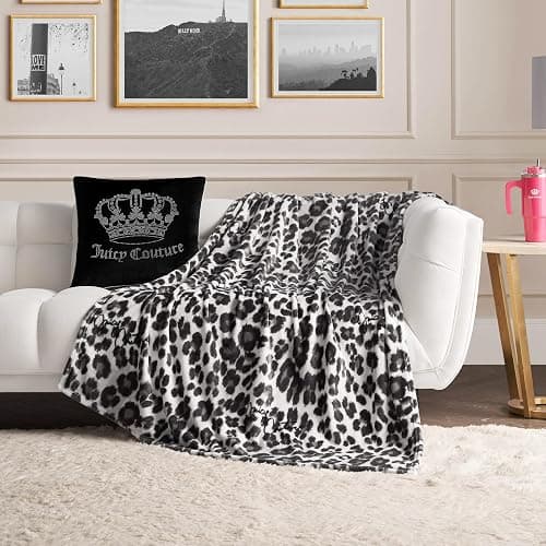 Juicy Couture Luxurious Throw Blanket for Couch - 50” x 70” Inches - Regent Leopard Print Blanket - Plush & Cozy Throw Blanket - Decorative Blankets for Sofas, Throws for Chairs, and Beds – Grey - Image 1