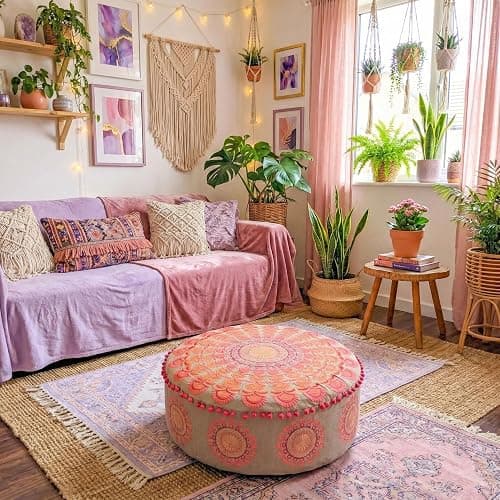 Mandala Life ART Large Boho Pouf Cushion Cover Pink Round Floor Pillow Luxury Kids Room Décor Cotton Pouf Ottoman Cushion for Meditation Yoga and Boho Chic Seating Area Stool Cotton 24x8 Unstuffed thumbnail 8