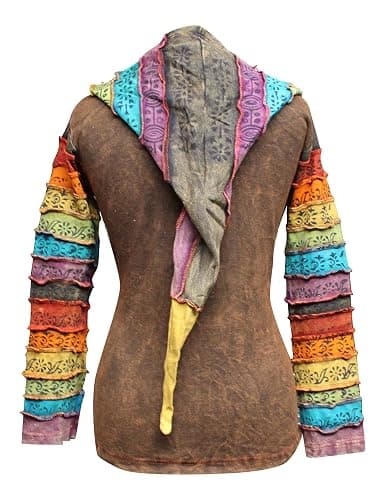 Shopoholic Fashion Women's Full Sleeve Gothic Sun Patchwork Faded Pixie Cotton Hippy Rib Hoodie thumbnail 3