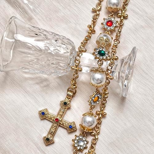 UDPP Punk Wallet Chain with Rhinestone Flower & Pearl, Layered Pants Chains Key Chain Pocket Chains Gifts for Women Men thumbnail 3