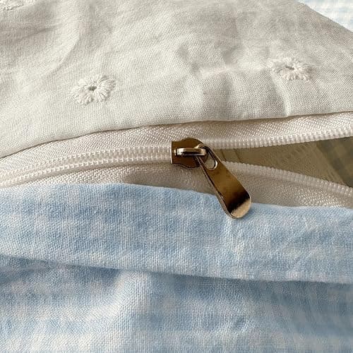 mixinni Blue Gingham Duvet Cover Full Size - 3 Piece Cottagecore Plaid Bedding Set with Lace Trim, Soft Washed Microfiber Vintage Aesthetic Grid Comforter Cover & Pillow Shams, (Blue White Gingham) thumbnail 8