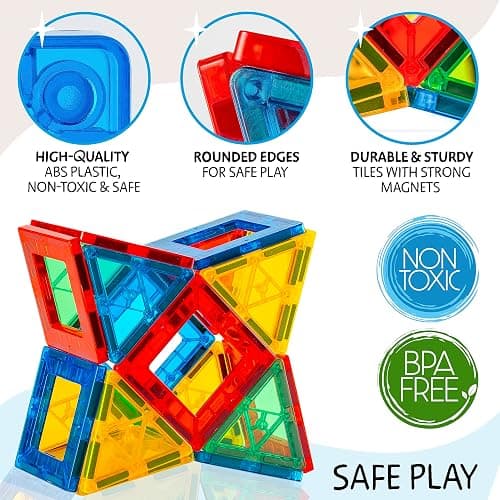 SUNNY AUNTIE Magnetic Tiles 100 PCS with 2 Cars, Magnetic Tiles for Kids & Toddlers, Toy for 3 4 5 6 7 8 Year Old Boys & Girls, Gift Box thumbnail 4