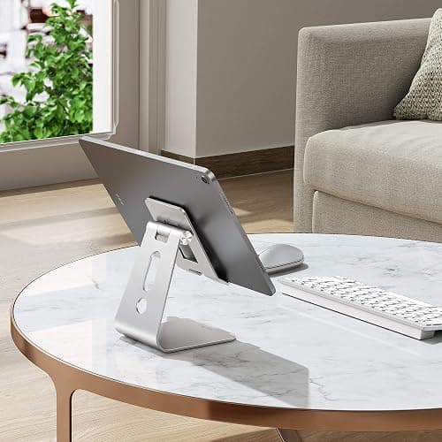 OMOTON Adjustable Tablet Stand for Desk, Upgraded Longer Arms for Greater Stability, T2 Tablet Holder with Hollow Design for Bigger Sized Phones and Tablets Such as iPad Pro/Air/Mini, Silver thumbnail 2