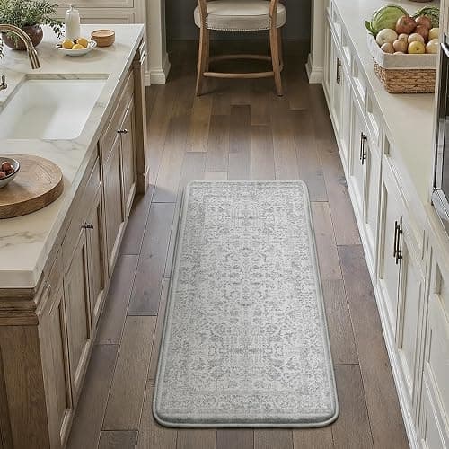 PureCozy Kitchen Mats 2PCS Anti Fatigue Cushioned Mat Gray Vintage Kitchen Mats for Floor Waterproof Non Slip Comfort Standing Grey Retro Floral Rug for Sink Laundry Office 17.3"x47"+17.3"x30" thumbnail 9