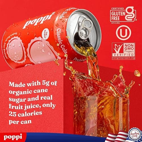 Broadway Candy Poppi Sparkling Prebiotic Soda Classic Cola Pack of 6 – Refreshing Carbonated Drink with Prebiotics for Gut Health – Naturally Flavoured Beverage with Clean Ingredients thumbnail 7