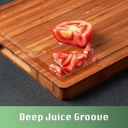 Bamboo Wood Cutting Board for Kitchen, 1" Thick Butcher Block, Cheese Charcuterie Board, with Side Handles and Juice Grooves, 16x11" thumbnail 6