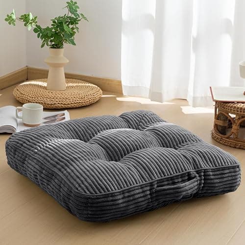 HIGOGOGO Washable Floor Pillow Cushion for Adults, Meditation Cushion Pillow, Large Square Floor Sitting, Removable Tufted Corduroy Cover, for Tatami Living Room or Yoga, 22x22 Inch, Machine Washable - Image 1