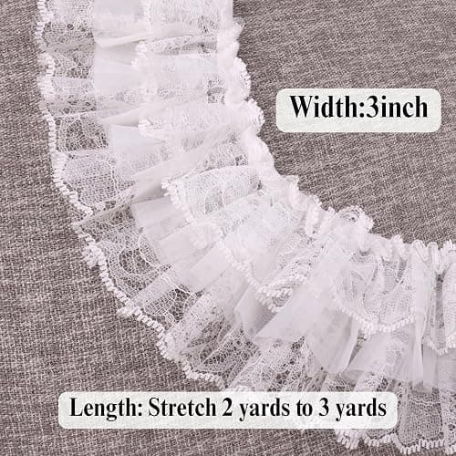White Ruffle Lace Trim Elastic Trim for Bridal Wedding Decoration Sewing and Crafts (AIETSYEI) thumbnail 2