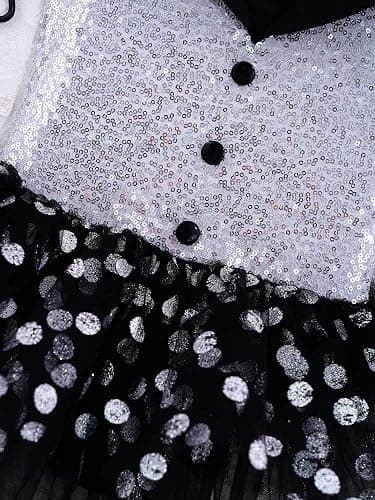 inlzdz Girls Kids Sequins Straps Back Tuxedo Leotard Tutu Dress Ballet Jazz Latin Modern Dance Performance Circus Costume thumbnail 5