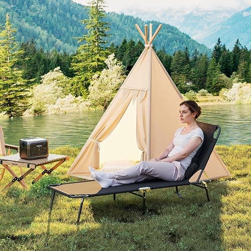 Outsunny Folding Chaise Lounge Chair, Reclining Beach Tanning Chair with Face Hole, Pillow, 4-Position Adjustable Lay Flat Sun Lounger, Steel Frame for Outdoor Patio Pool, Black thumbnail 9