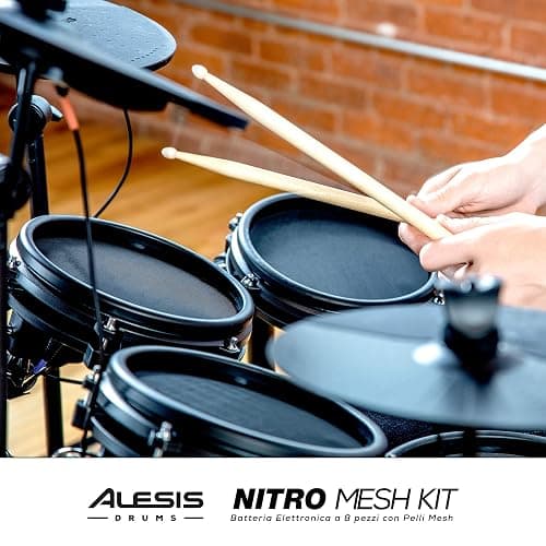 Alesis Nitro Mesh Kit - Batteria Elettronica con Pelli Mesh Silenziose, Pedale e Pad Grancassa, 385 suoni, 40 Kit, Lezioni di Batteria Online e Accessori thumbnail 9