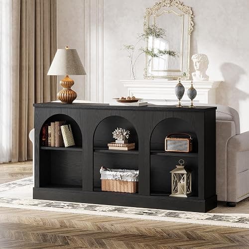 Tribesigns Farmhouse Console Table, 63-Inch Long Entryway Table with 3 Tier Storage, Wooden Rectangular Sofa Table Behind The Couch for Entrance, Hallway, Living Room, Black - Black thumbnail 8