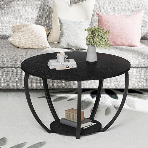 HOMERECOMMEND Round Coffee Table,23.6" Circle Coffee Table with Storage,2-Tier Wood Coffee Tables for Living Room, Accent Center Table,Sofa Table for Home Office, Black Coffee Table - Image 1