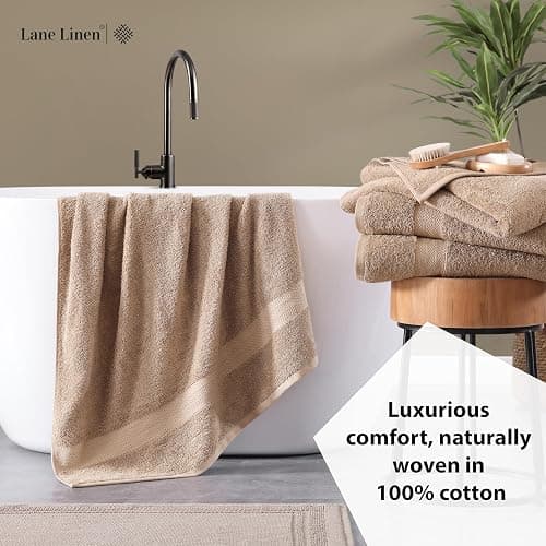 LANE LINEN 100% Pure Cotton Bath Sheets 4 Pack (35"x66") - Ring Spun Cotton Extra Large Towel Sets - Quick Dry, Soft & Absorbent Oversized Shower Towels - Sustainabaly Produced, Pre Shrunk - Taupe thumbnail 4